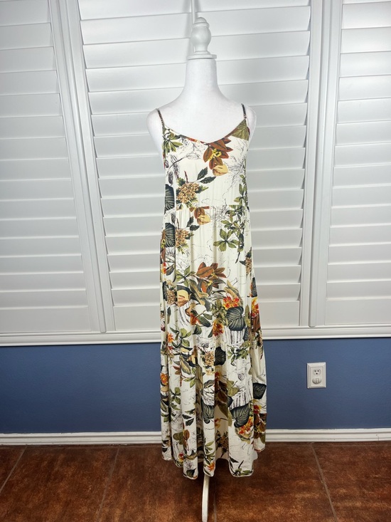 SHEIN Dresses & Skirts - SHEIN Cream Maxi Slip Dress with Green&Brown Floral Print Size S Boho Coastal